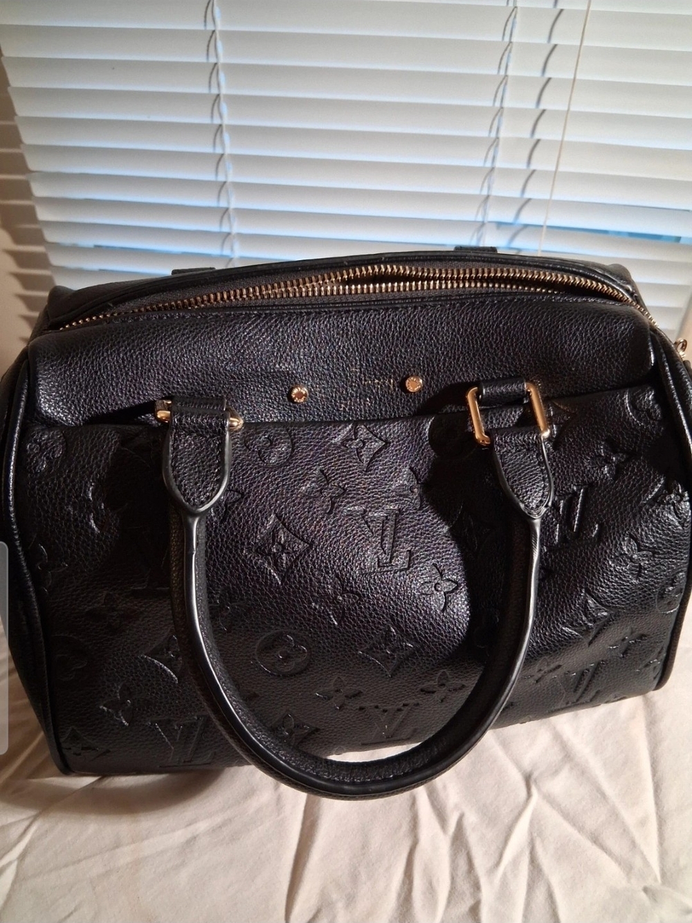 Black Embossed Leather Satchel Handbag - Picture 2 of 5